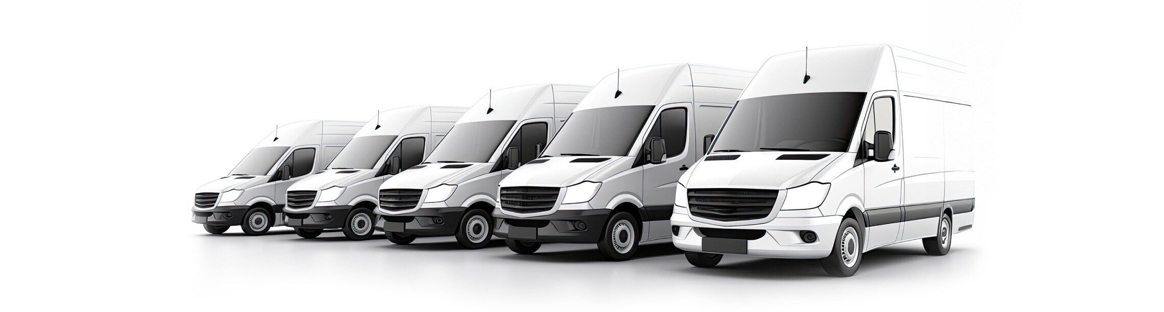 A fleet of Sprinter vans in a lineup