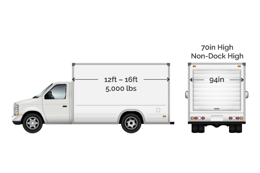 drawing of a box truck with dimensions marked